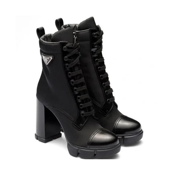 PRADA Women's Spazzolato Nylon Combat Boots Size 35/US5 In Black - Picture 2 of 11